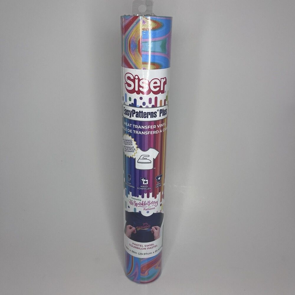 NEW SEALED Siser Easy Pattern Plus Heat Transfer Vinyl Pastel Swirl 11x36"
